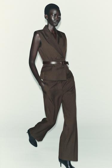 PANTALONS RECTES DE TIR LLARG - marró vigoré de Zara - Imatge 0