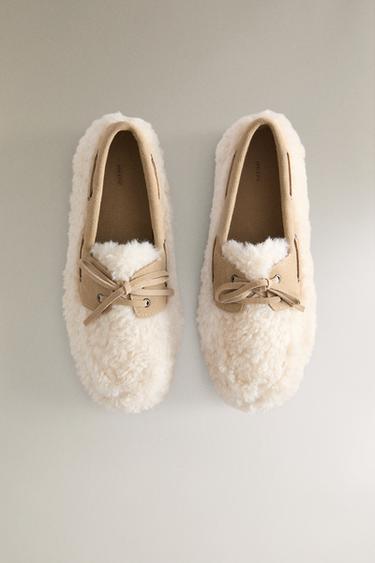 FAUX SHEARLING LEATHER LOAFER SLIPPERS - Beige by Zara - Image 2