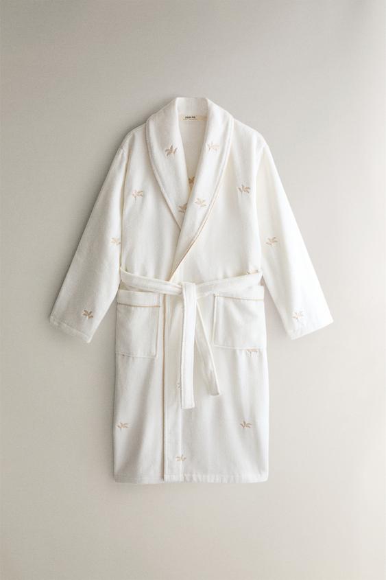 FLORAL COTTON DRESSING GOWN (380 GSM) - عاج الخاص بـ Zara - صورة 0