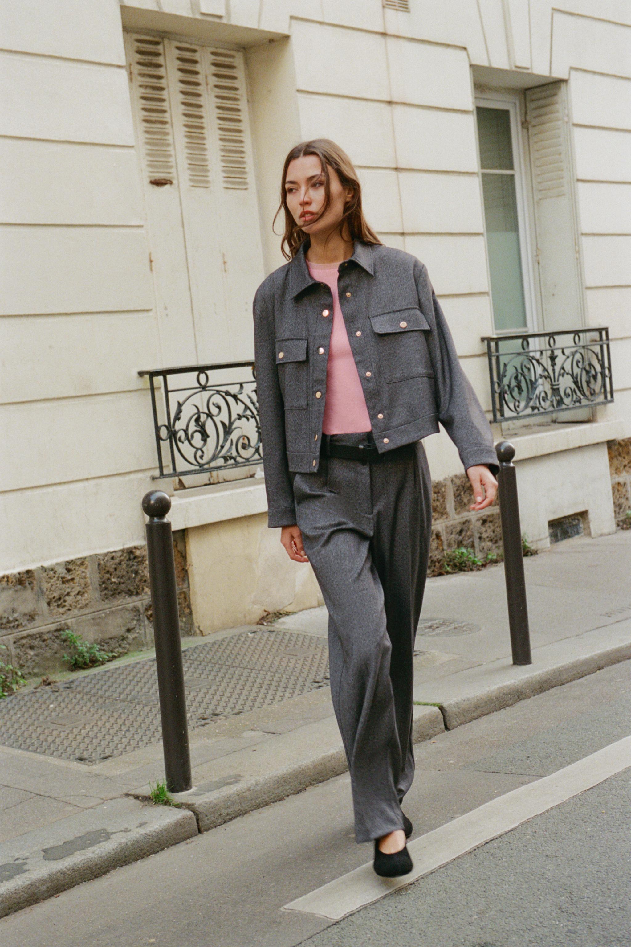 ヘリンボーン柄ストレートレッグパンツ - グレー | ZARA Japan / 日本