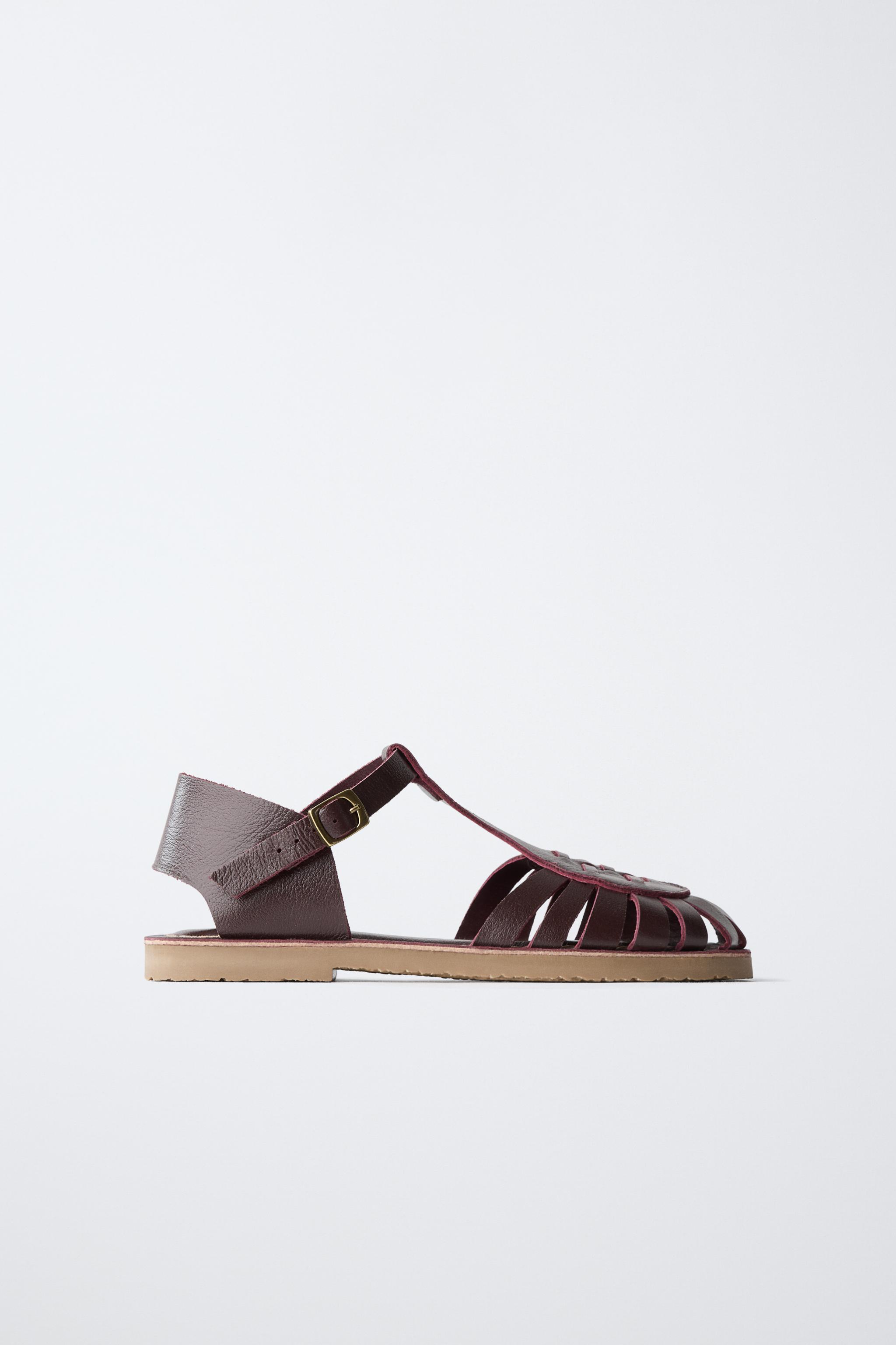 LEATHER CAGE SANDALS — Burgundy Red