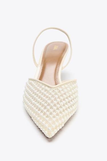 CHAUSSURES OUVERTES À L'ARRIÈRE AVEC PERLES - Blanc de Zara - Image 4