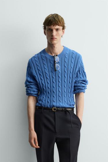 JERSEY ESTRUCTURA TRENZAS - Azul de Zara