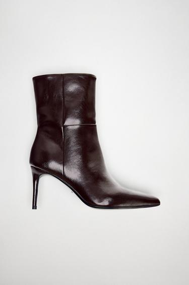 HIGH-HEEL ANKLE BOOTS - Burgundy Red by Zara