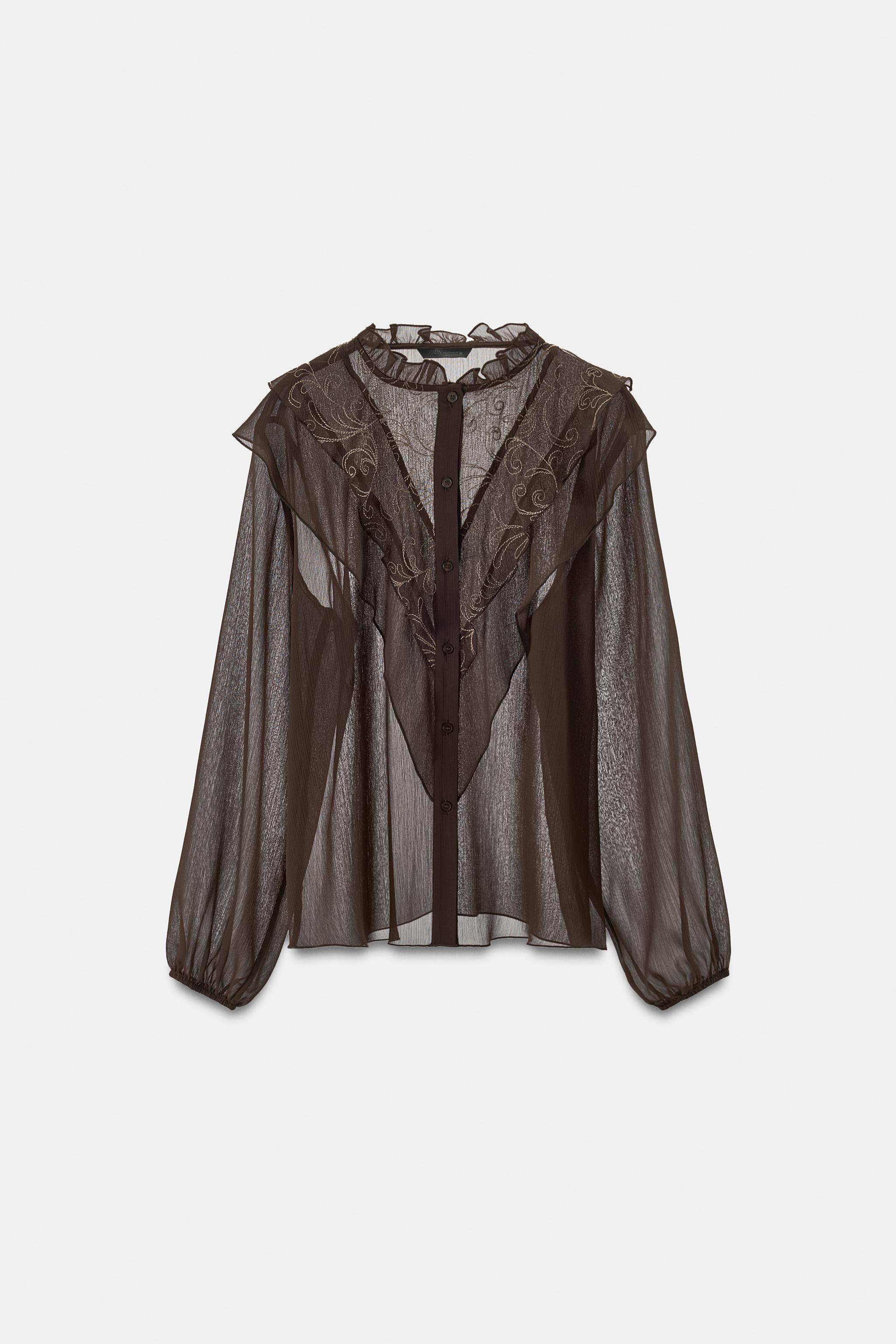 EMBROIDERED RUFFLE BLOUSE