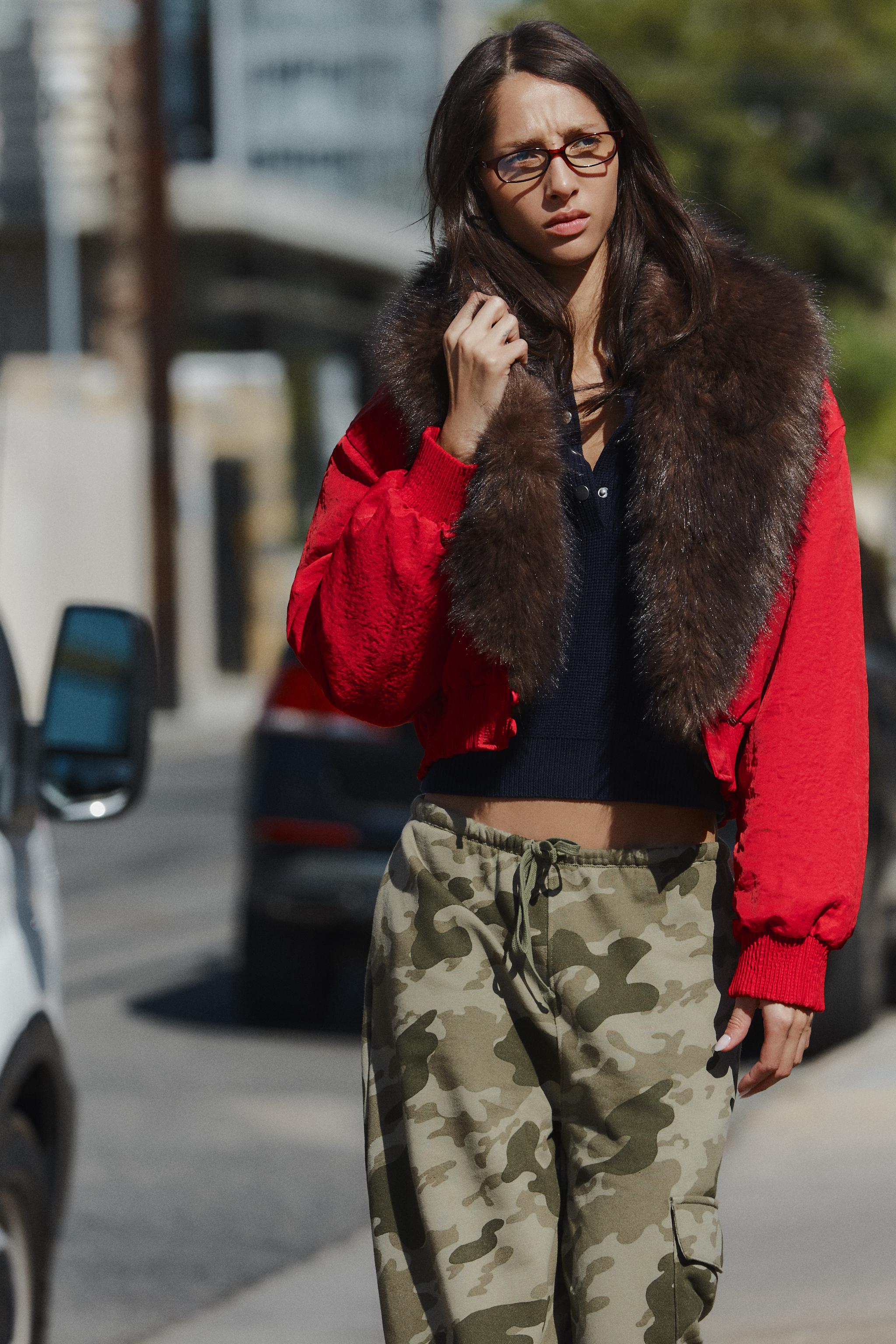 BOMBER JACKET WITH FAUX FUR EFFECT COLLAR