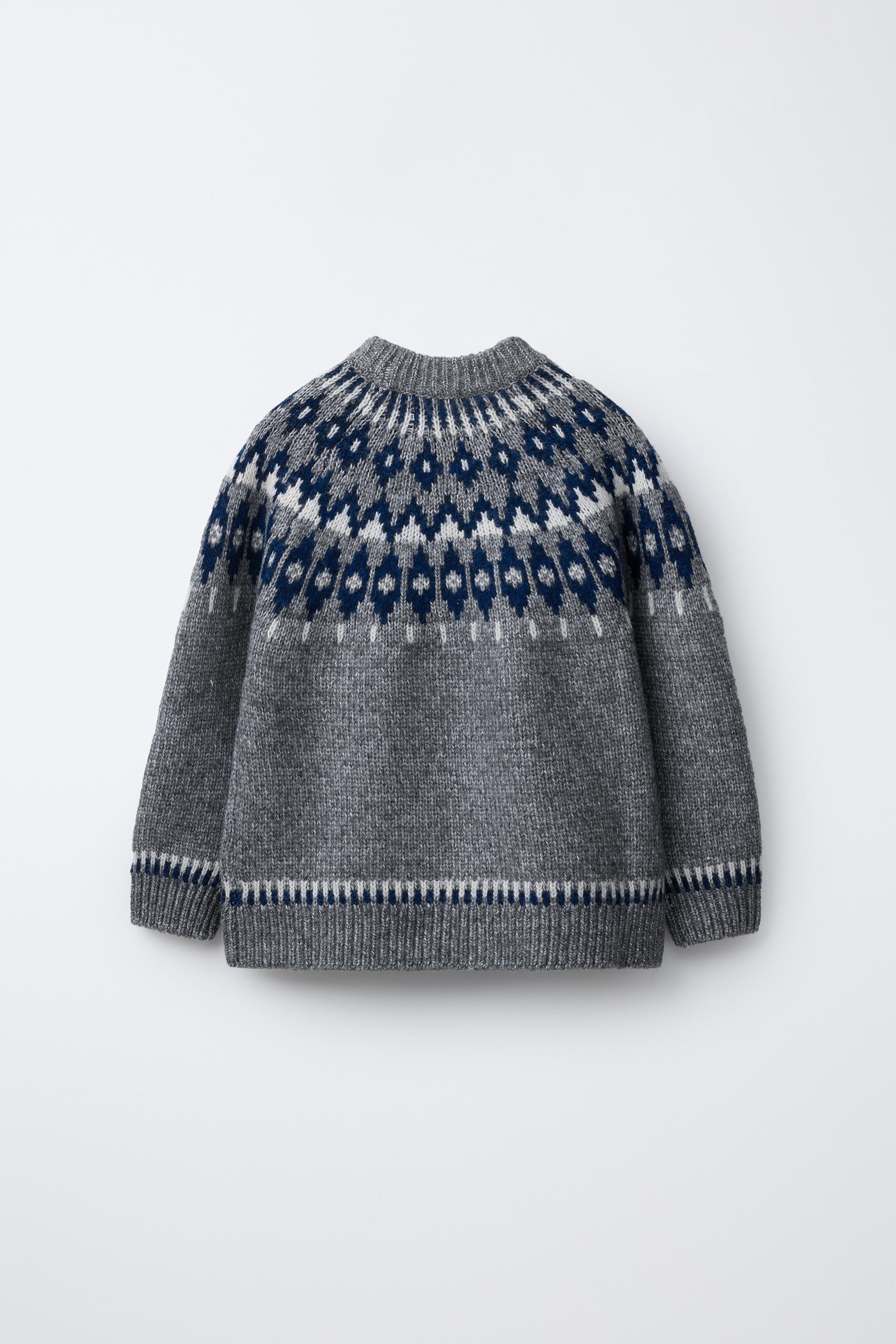 JACQUARD KNIT JUMPER Gray Blue ZARA Canada