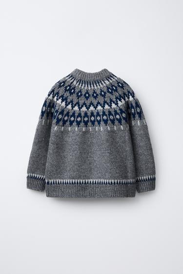 JACQUARD KNIT JUMPER - Grey / Blue by Zara