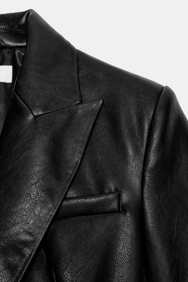 BLAZER CROISÉE MATIÈRE SYNTHÉTIQUE - Noir de Zara - Image 8