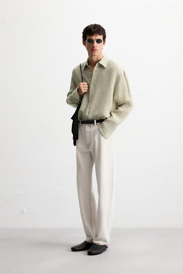 RELAXED FIT LINEN BLEND SHIRT - Sage Green by Zara - Image 3