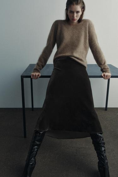 БАРХАТНАЯ ЮБКА МИДИ — ZW COLLECTION — ЗЕЛЕНОВАТЫЙ от Zara — изображение 0