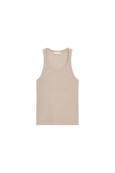 RIBBED STRAPPY TOP - Beige marl by Zara