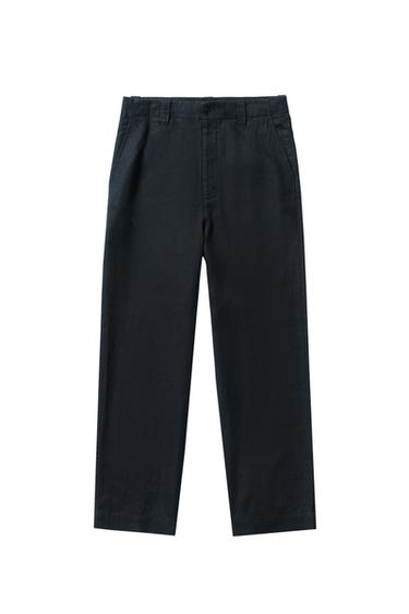 100% LINEN STRAIGHT-LEG TROUSERS - Dark navy by Zara