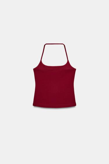 STRETCH KNIT HALTER TOP - Dark red by Zara - Image 4