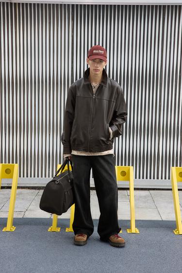 LEATHER EFFECT BOMBER JACKET - Chocolate brown by Zara