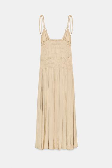 SATIN MIDI DRESS WITH GATHERING - Beige by Zara - Image 5