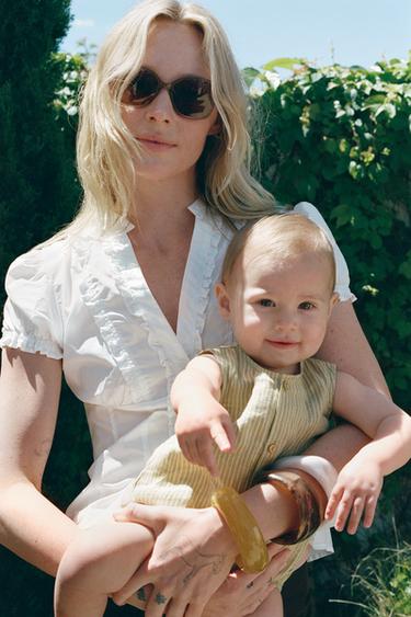 100% LINEN STRIPED ROMPER - Mid-green by Zara