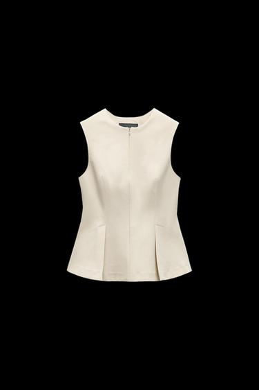 Zara DART PEPLUM TOP - Light beige - Image 0