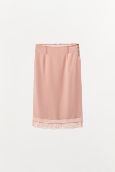 JUPE MI-LONGUE DENTELLE - Rose de Zara - Image 4