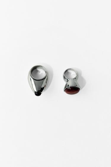 PACK OF 2 STONE RINGS - Silver by Zara