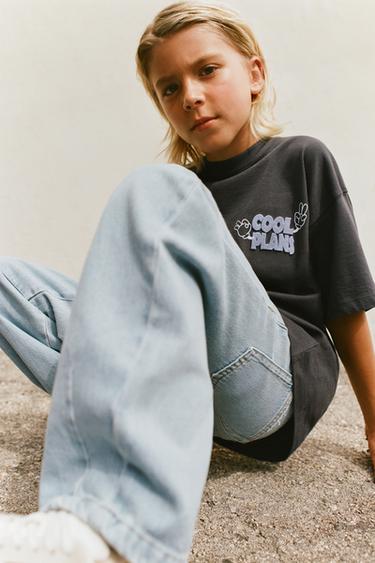 Zaras T-SHIRT MED BRODERAD DETALJ - Grå antracit