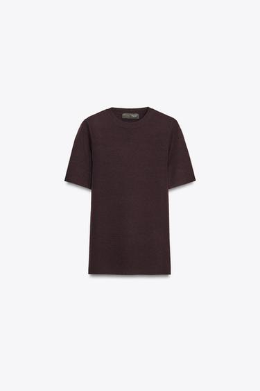 ОДНОТОННИЙ ТРИКОТАЖНИЙ ТОП ІЗ КОРОТКИМИ РУКАВАМИ - Баклажановий Zara - Зображення 0
