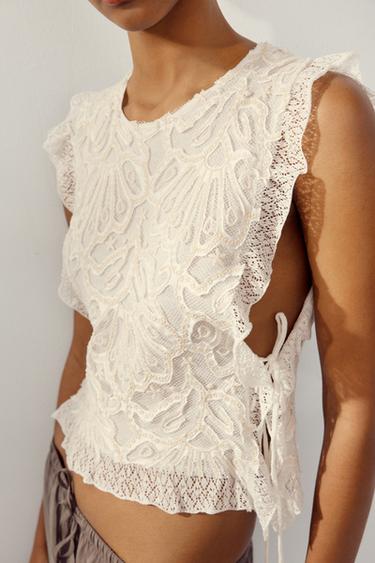 Zara SIDE TIE KNIT TOP - White