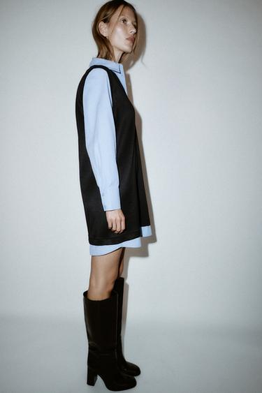 POPLIN COMBINED MINI DRESS - blue/black by Zara - Image 2