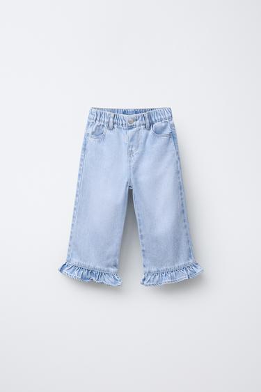 JEANS CULOTTE COM BABADOS NA BAINHA - Azul-claro da Zara