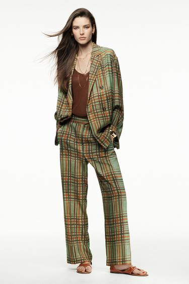 CHECK CROP FLARE TROUSERS ZW COLLECTION - Green by Zara
