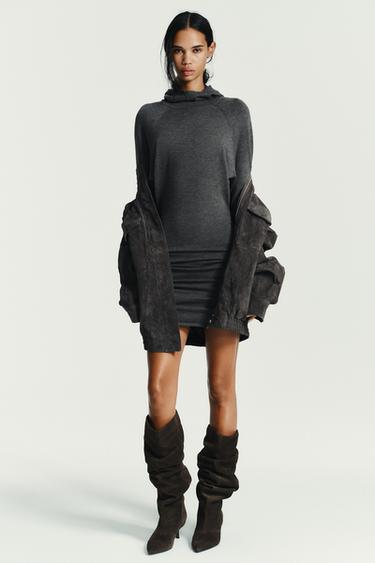 SPLIT SUEDE KITTEN HEEL BOOTS - Brown by Zara