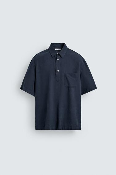 FLUID LYOCELL POLO SHIRT - Navy blue by Zara
