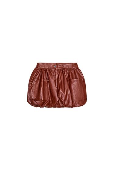 FALDA MINI GLOBO EFECTO PIEL - Teja de Zara