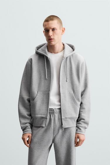 Zara HEAVYWEIGHT ZIP SWEATSHIRT - Gray marl