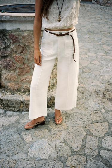 BRAIDED BELT CULOTTE TROUSERS - Ecru by Zara