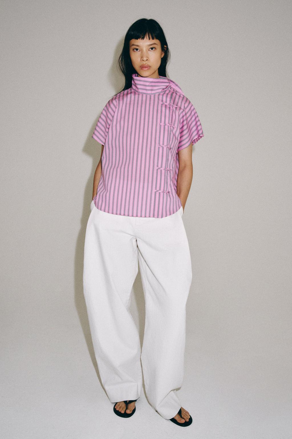 ZW COLLECTION STRIPED SHIRT WITH FROG FASTENING