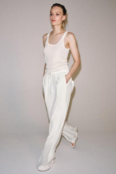 Zara ZW COLLECTION FLOWY TROUSERS - White