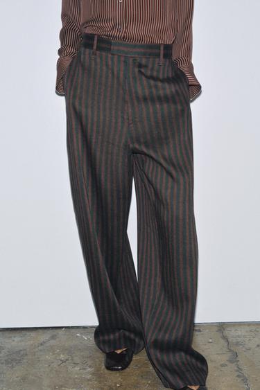 ZW COLLECTION STRIPED TROUSERS - Dark khaki by Zara