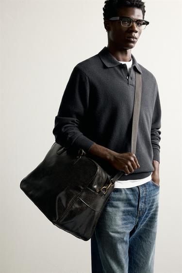 WOOL BLEND RELAXED FIT KNIT POLO SHIRT - Anthracite grey by Zara