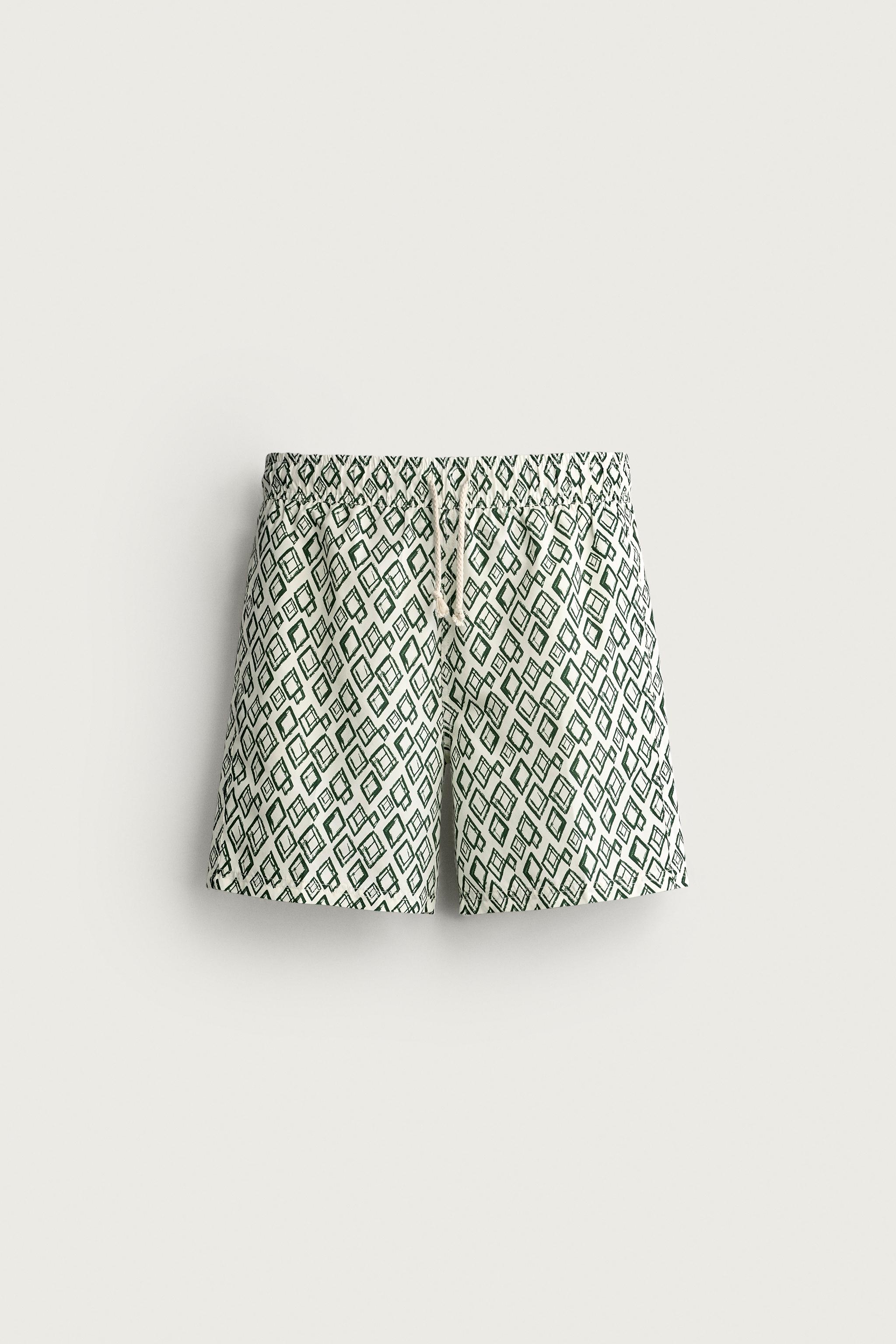 GEOMETRIC PRINT LONG SWIMSUIT — Ecru