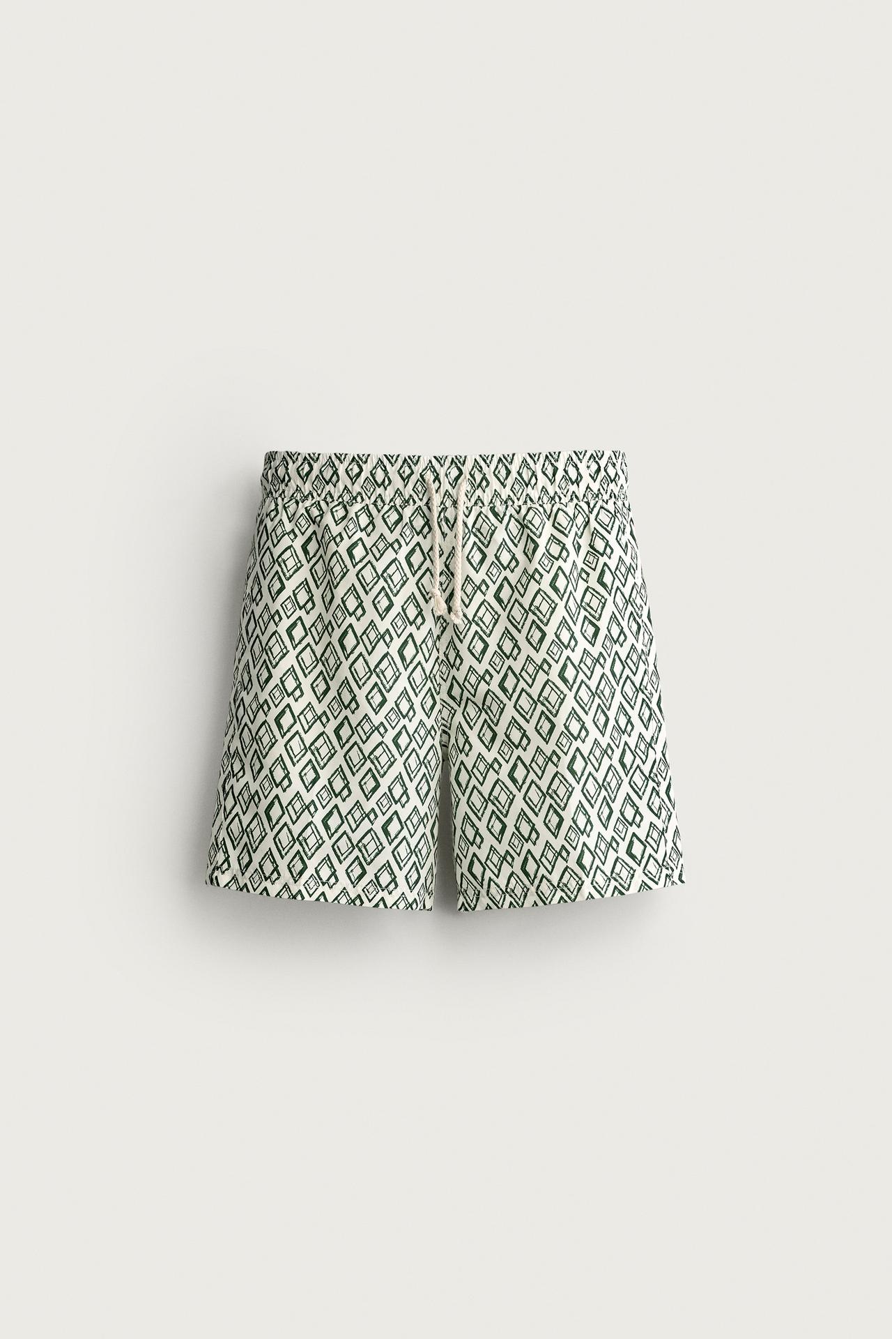 GEOMETRIC PRINT LONG SWIMSUIT — Ecru