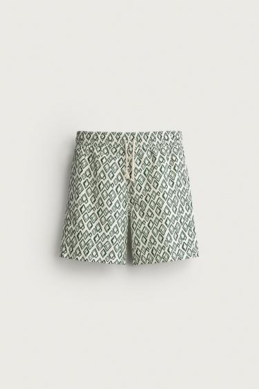 GEOMETRIC PRINT LONG SWIMMING TRUNKS - Ecru by Zara