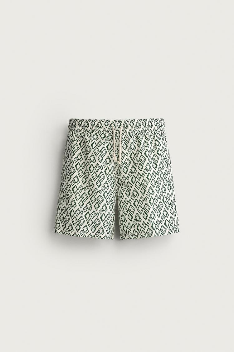 GEOMETRIC PRINT LONG SWIMSUIT — Ecru