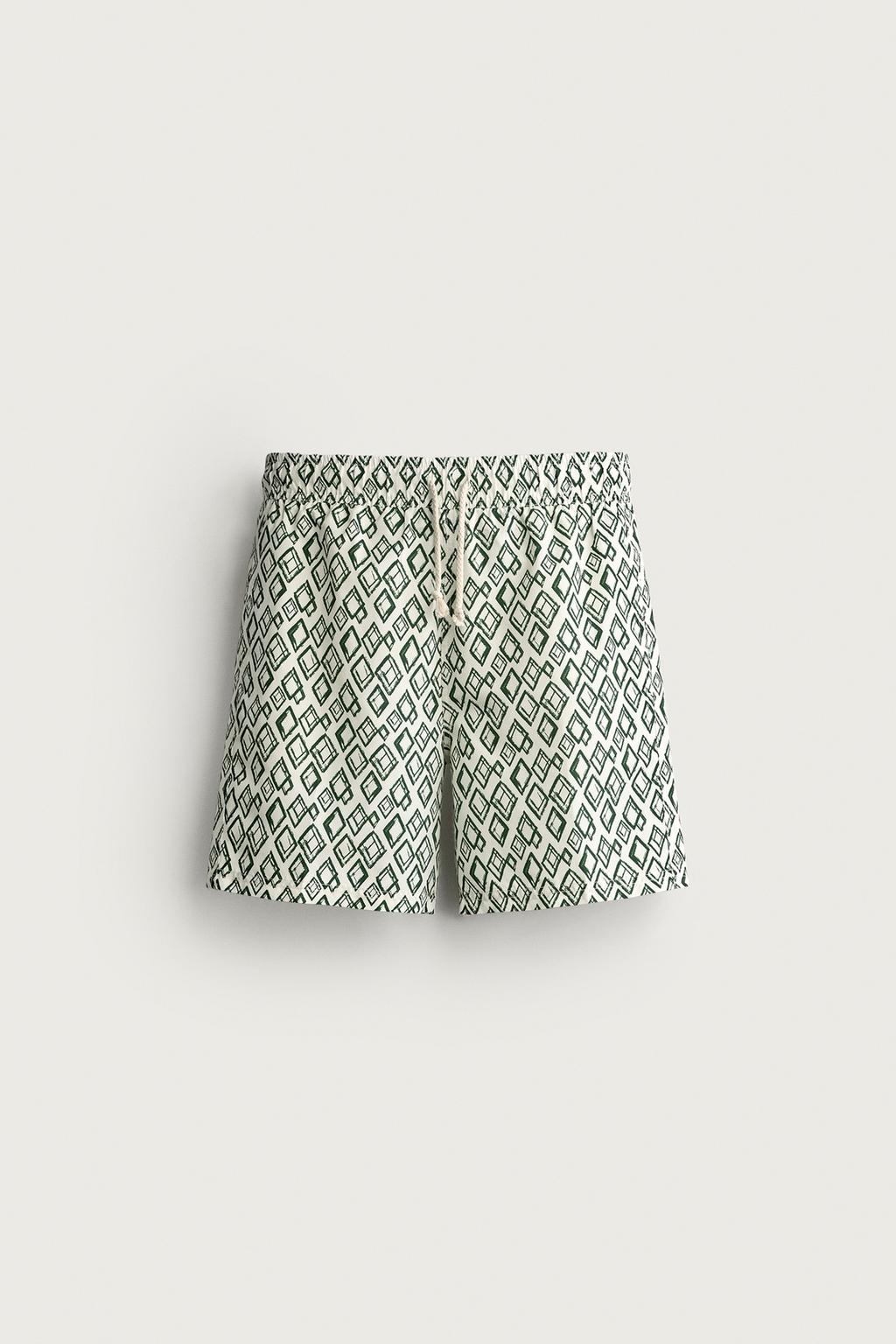 GEOMETRIC PRINT LONG SWIMMING TRUNKS