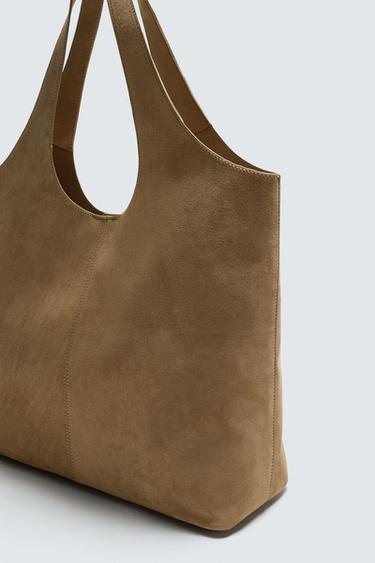 LEATHER TOTE BAG - Sand Brown by Zara - Image 2