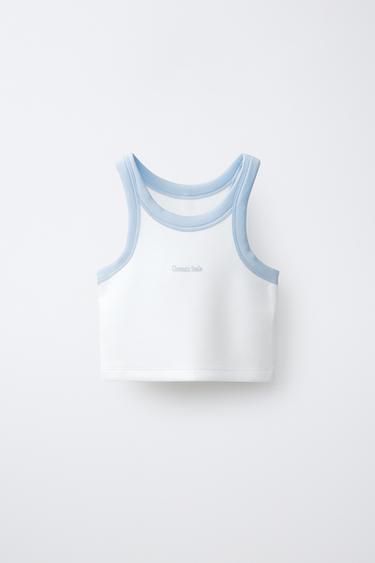 Zara MODAL BLEND CROP TOP - Ecru