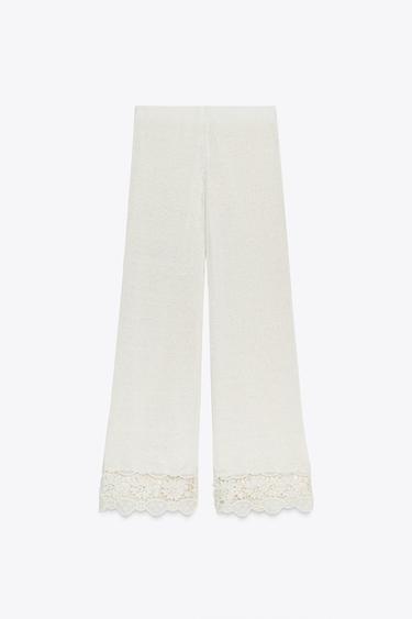 PANTALON GUIPURE COMBINÉ - Écru de Zara - Image 8