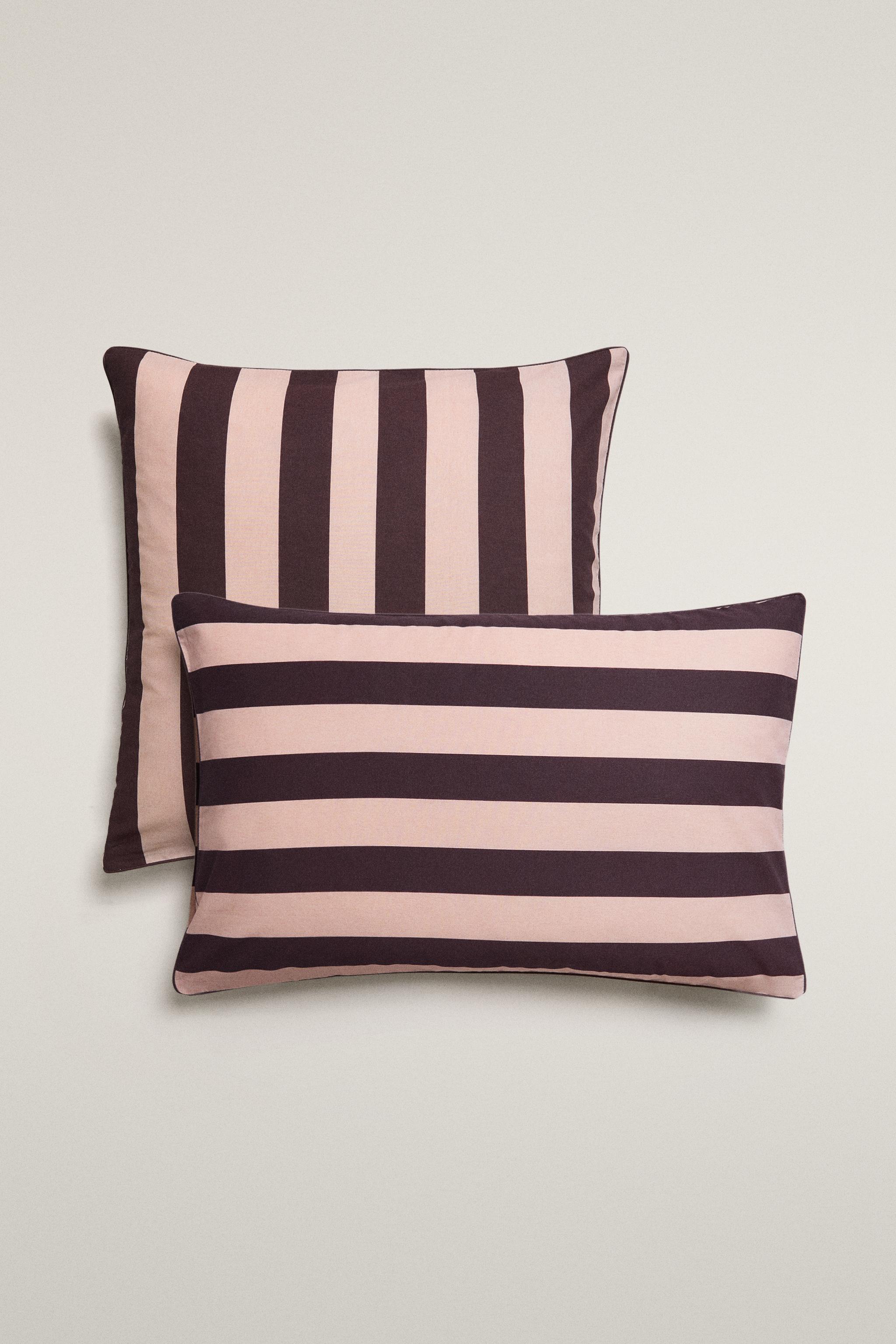 FADED STRIPED COTTON PILLOWCASE — Pink