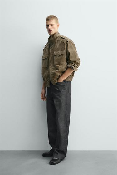 VESTE EN CUIR DAIM - Beige de Zara - Image 3