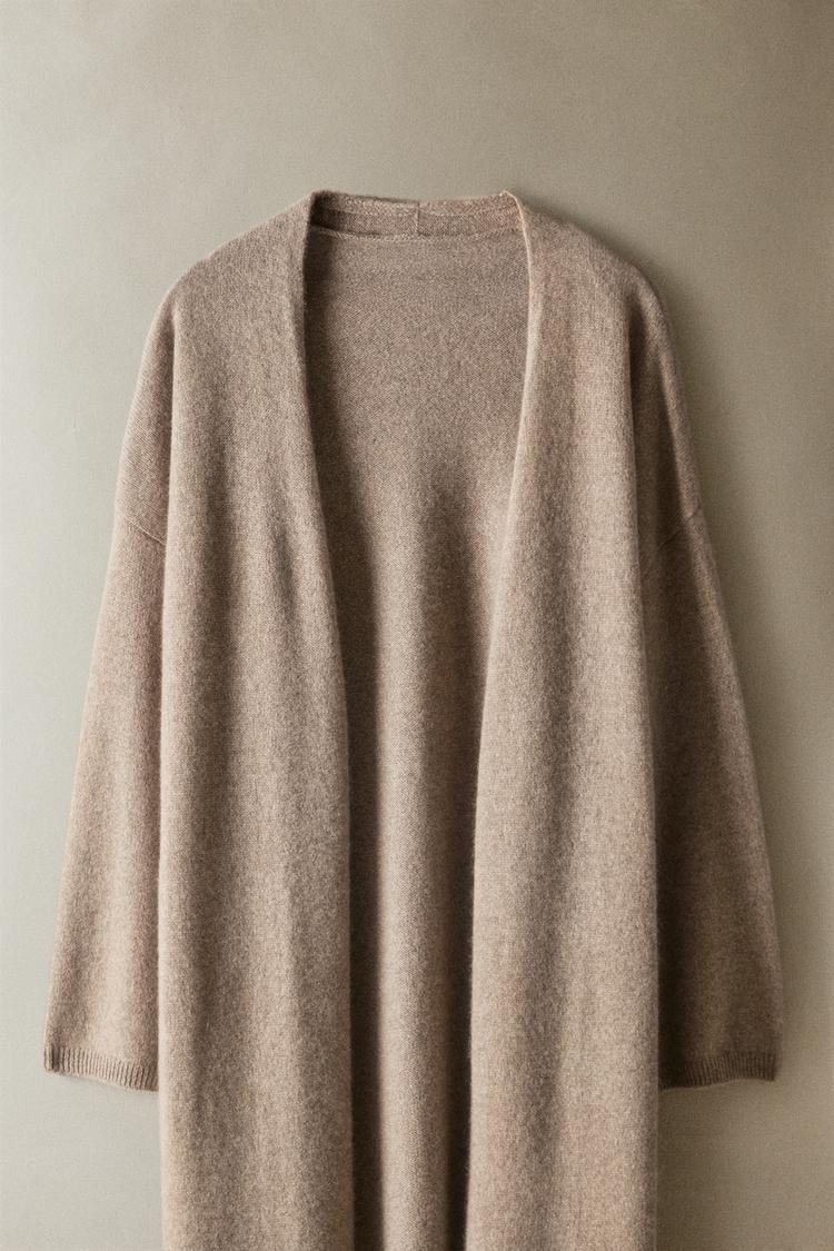 LONG CASHMERE CARDIGAN — Brown / Taupe